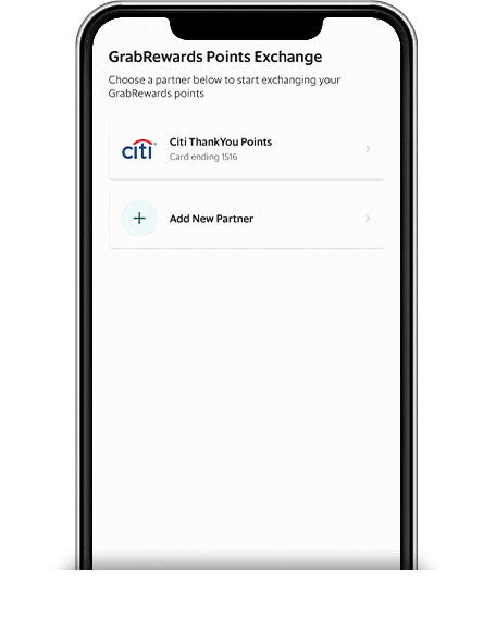 Step 1: Tap on your linked Citi Credit Card to start the Points Transfer.